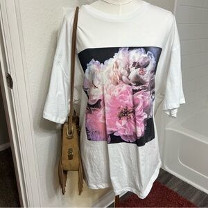 NWT H&M x Helena Christensen tshirt tee collection white pink roses floral